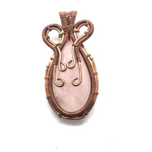 Handmade Rose quartz Pendant. Copper Wire wrapped Pendant.Copper jewellery.