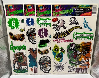 Adesivi statici per finestre Goosebumps Color-Clings vintage del 1996 - Set di 4 fogli - NUOVI ANNULLATI