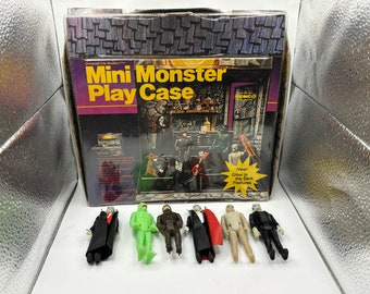 Vintage 1980 Remco Universal Monsters Mini Monster Play Case & Complete Set of Glow in the Dark Monster Remco Figures