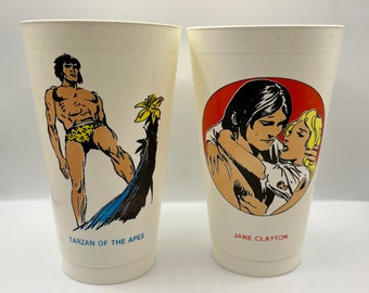 Vintage 1973 7-Eleven Collectors DC Tarzan & Jane Cups