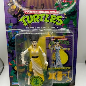Figura de acción vintage de 1994 de la novia de Frankenstein de las Tortugas Ninja mutantes adolescentes de Universal Monsters, abril (SELLADA EN TARJETA)
