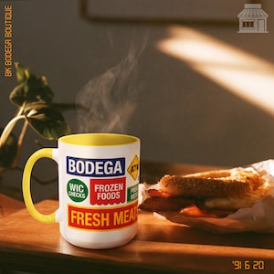NYC Bodega Awning Mug | Ceramic Coffee Cup | NY Deli Culture Gift