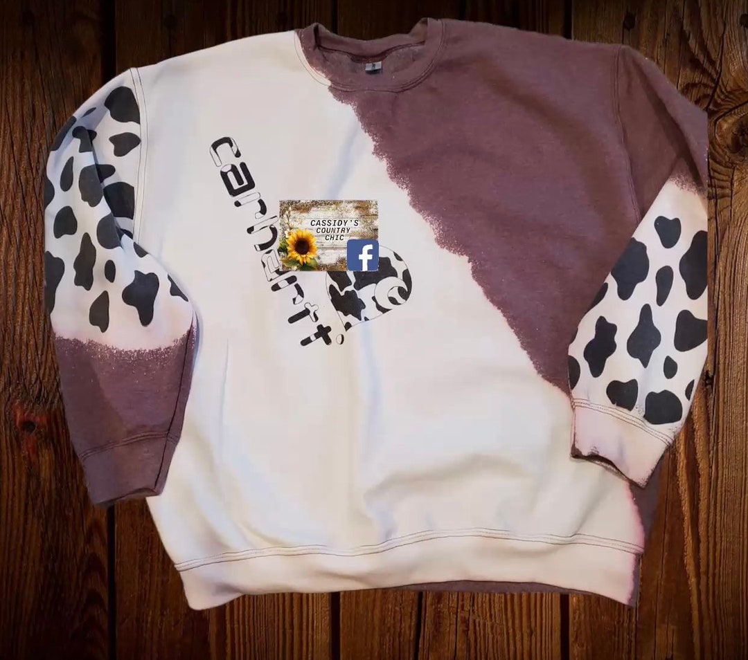 Bleached Carhartt Cow Print Hoodie / Carhartt / Cow Print Etsy