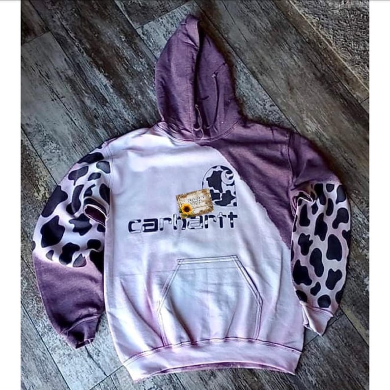 Bleached Carhartt Cow Print Hoodie / Carhartt / Cow Print Etsy