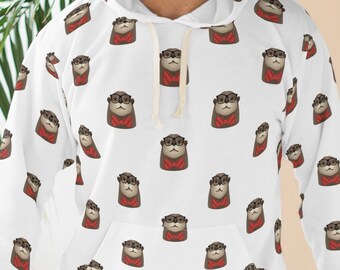 Hipster Otter Hoodie: Nerdy Animal Print Sweatshirt