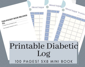 Printable 5x8 PDF Diabetic Logbook, KDP format, ready to print file, 100 pages