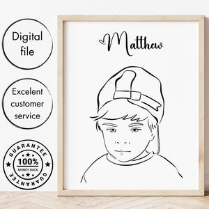 One line drawing portrait, custom line drawing from photo