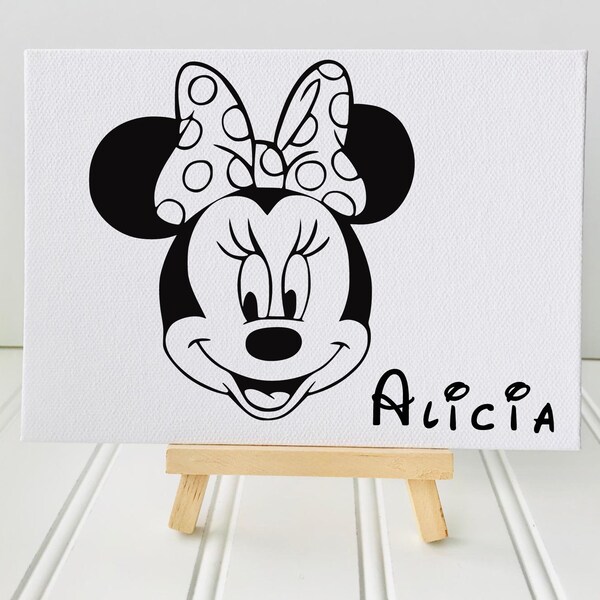 Personalized Canvas Painting Kit | Minnie Mouse Pre-Drawn canvas panel | Party activities | Party Favors | Birthday | Kids activities