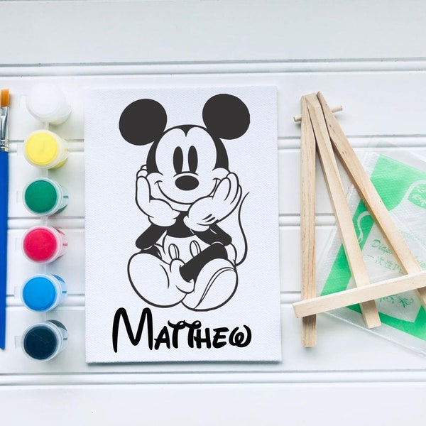 Canvas Painting Kit | Mickey Mouse Pre-Drawn canvas panel | Party activities | Party Favors | Birthday | Kids activities |