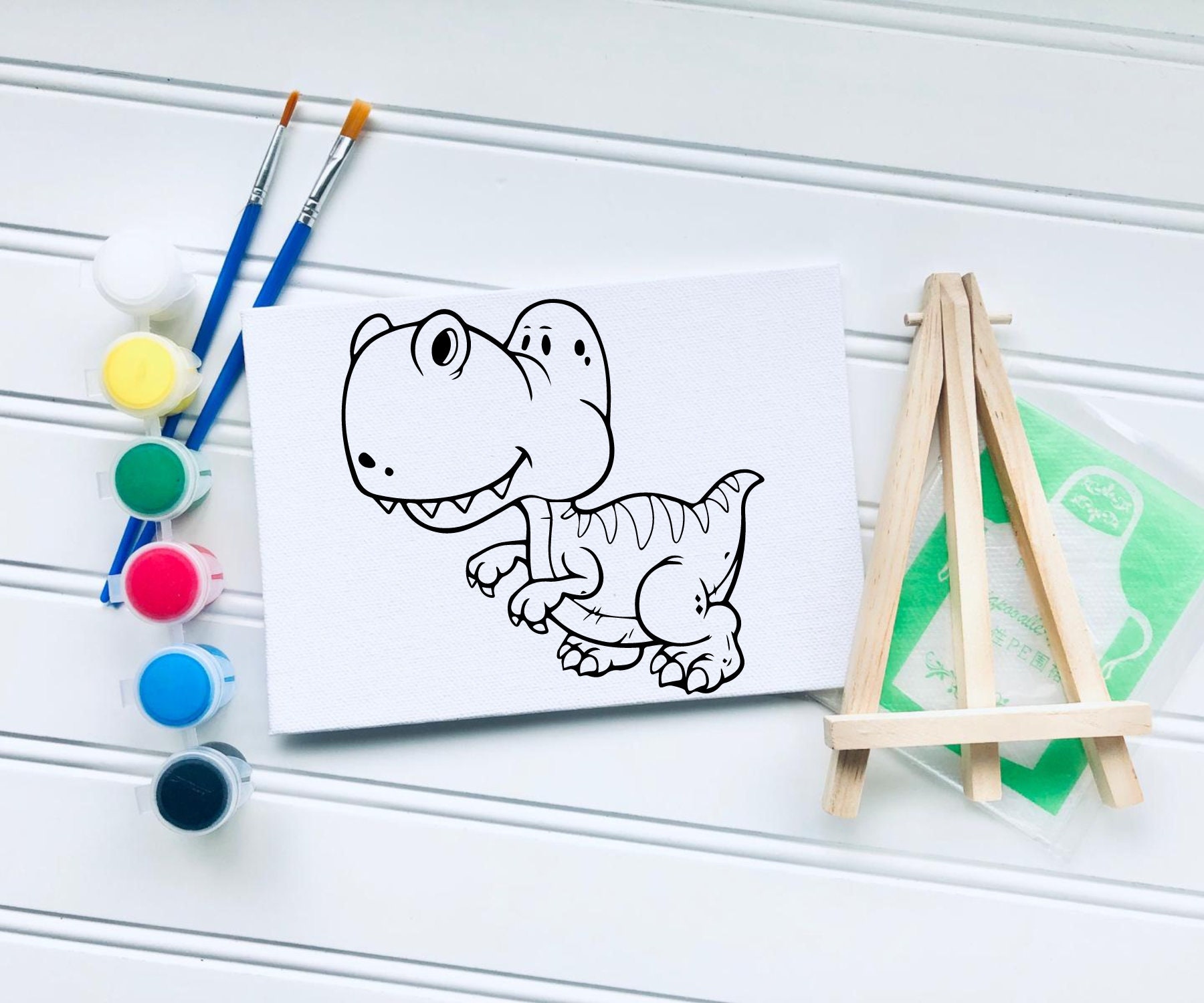 Dinosaur Canvas Painting Kit Pre-drawn Canvas Panel Party Activities ...