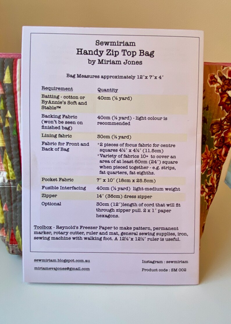 Sewmiriam Handy Zip Top Bag PDF Pattern Download Etsy