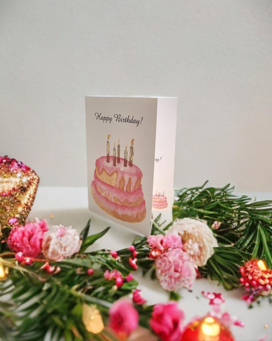 Pink Layered Cake Birthday Art Card, Special Occasion Sentiment - Etsy