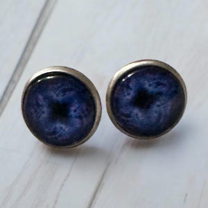 Blue 12mm Glass Mosaic Earrings, Stainless Steel Candy Earrings, Stud Earrings, Crystal Sticker Earrings, Artsy Earrings, Cats Eye Earrings