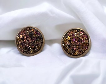 Multicoloured Red 10mm Druzy Rose Gold Earrings, Druzy Earrings, Stainless Steel Earrings, Stud Earrings, Sparkly Earrings, Geode Earrings,