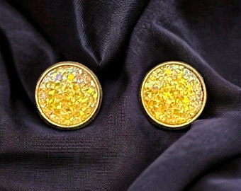 Yellow 10mm Gold Druzy Earrings, Druzy Earrings, Stainless Steel Earrings, Stud Earrings, Sparkly Earrings, Geode Earrings