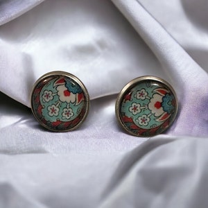 Blue and Red 12mm Glass Mosaic Earrings, Stainless Steel Candy Earrings, Stud Earrings, Crystal Sticker Earrings, Floral Earrings