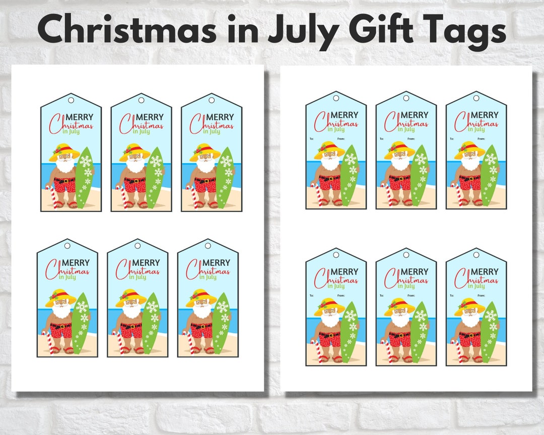 Printable Christmas in July Gift Tags Santa at the Beach Etsy
