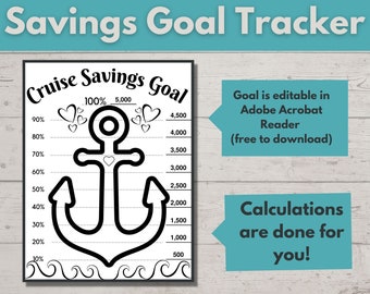 Cruise Vacation Savings Goal Tracker - Instant Download - Simply Personalize the Goal and Print