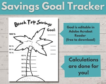 Vacation Savings Goal Tracker Perfect for a Beach Trip Vacation - Instant Download - Simply Personalize the Goal and Print