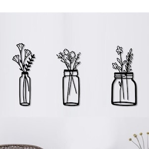 Wooden Flower Wall Decor |  Wooden Art Wall Decor | Home Decor | Matte Black | Mothers Day Gift idea, Home, Kitchen Decoration | Set of 3 |