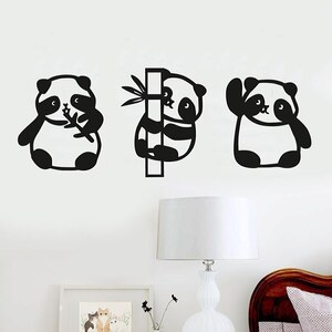 Wooden Panda Wall Decor |  Wooden Art Wall Decor | Home Decor | Matte Black | New Home Gift idea, Home Kids Decoration | Set of 3 |