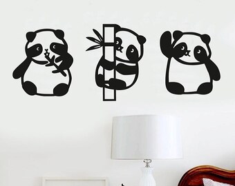 Wooden Panda Wall Decor |  Wooden Art Wall Decor | Home Decor | Matte Black | New Home Gift idea, Home Kids Decoration | Set of 3 |