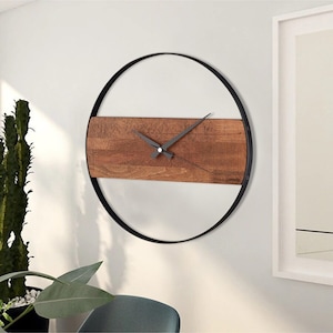 Wall Clock, Handmade Natural Wooden Clock ,Rustic Art Wood and iron New Home Gift idea, Home,Office,Kitchen Decoration, Housewarming gift