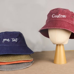 Custom Embroidered Bucket Hat Custom Text Embroidery Bucket Hat Custom Summer Hat Personalized Text Logo Design Vintage Bucket Hat