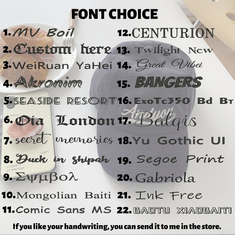 Pu&ograve; includere: Un elenco di nomi di font scritti su una superficie bianca. L'elenco include nomi di font come MV Boil, Centurion, Twilight New, Great Vibei, Bangs, ExoTc350 Bd Bt, Dia London, Balqis, Yu Gothic UI, Segoe Print, Gabriola, Ink Free e Badtu Xiaobaiti. L'elenco &egrave; scritto in una variet&agrave; di font.