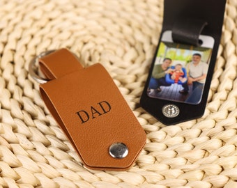 Porte-clés photo personnalisé pour étui en cuir+initiales | Souvenir de la fête des pères | Cadeau pour le nouveau papa | Porte-clés photo personnalisé|