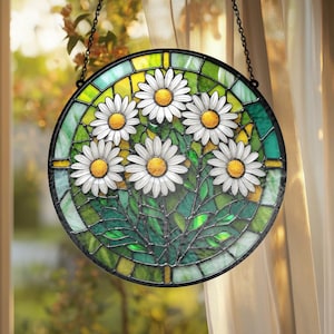 Mothers Day Gift Daisy Flower Stained Glass Suncatcher, Daisy April Birth Month Flower Bouquet Suncatcher, Mothers Day Gift Idea