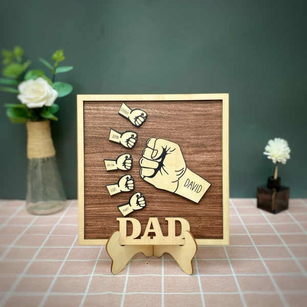 Personalized Fist Bump Dad and Kids Name Sign, Perfect Father's Day Present, Custom Name Children Gift For Dad, Father's Day Gift Idea