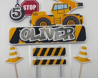 Construction Cake Topper: Custom Name & Age, Digger Party Decor