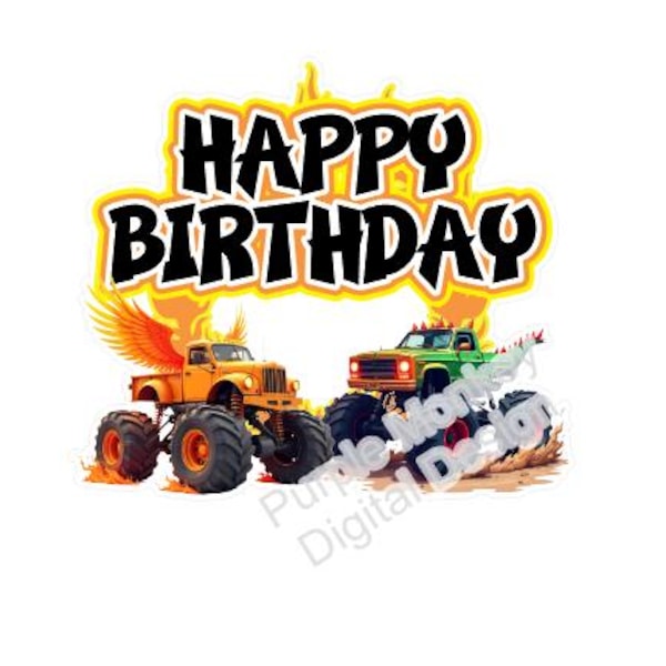Monster Truck Cake Topper PNG: Racing Birthday Party Decoration (Digital Download