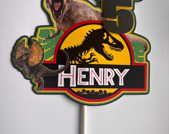 Personalised Dinosaur Cake Topper | Jurassic Dinosaur Birthday Cake Decoration | Custom Name & Age Dino Party Topper | T Rex Birthday Decor