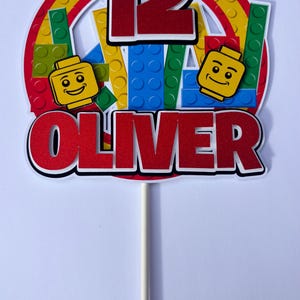 Building Block Birthday Cake Topper Personalised Name Age, Kids Birthday Cake Decoration, Brick Theme Party Topper