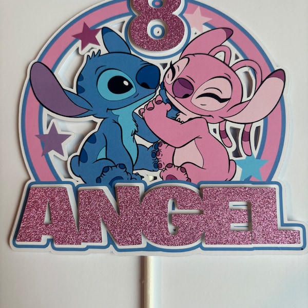 Personalised stitch and angel cake topper