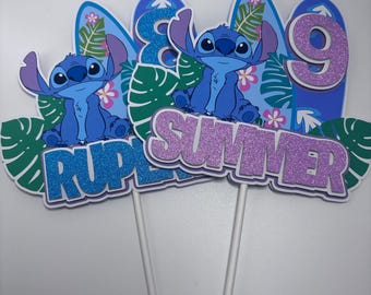 Stitch, Blue Alien Hawaiian Cake Topper: Party Decoration