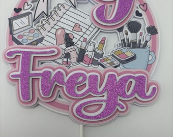 Personalised Makeup Cake Topper: Glitter Beauty Theme Birthday Decor