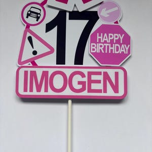 Pink Personalised Learner Driver Cake Topper – Custom Name and age Cake Decoration, L Plates