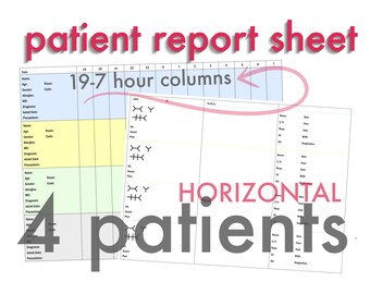 4 Patient 19-7hr Horizontal Report Sheet/Brain Digital Download. Color Coordinated And Double Sided.