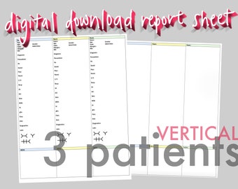3 Patient Vertical Report Sheet/Brain Digital Download. Color Coordinated And Double Sided!