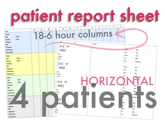 4 Patient 18-6hr Horizontal Report Sheet/Brain Digital Download. Color Coordinated And Double Sided.