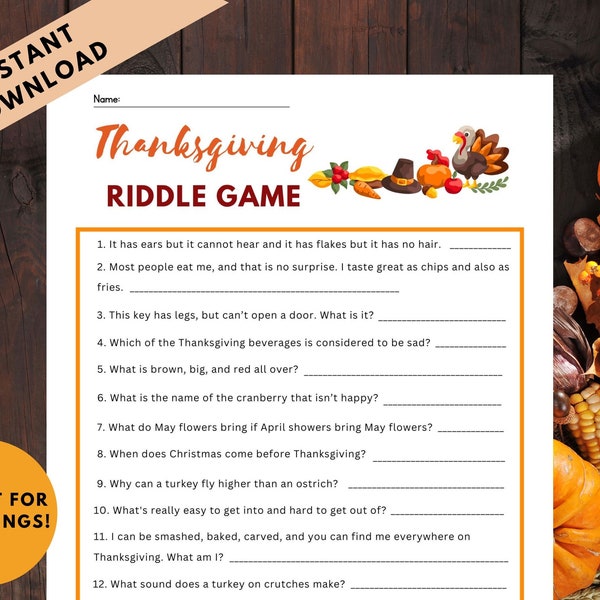 Thanksgiving Riddle Trivia Game, Friendsgiving Games, Fun Thanksgiving Game