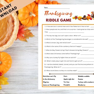 Thanksgiving Riddle Trivia Game, Friendsgiving Games, Fun Thanksgiving ...
