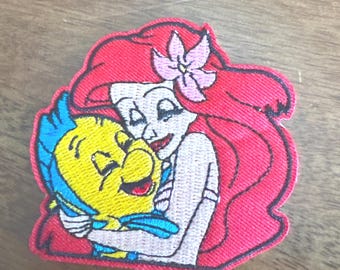 Little Mermaid Ariel and Flounder Disney Inspired Embroidered Iron On Disney Patch