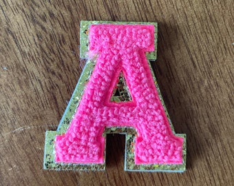 2 inch Letters A-Z Chenille Hot Pink Iron On Patch