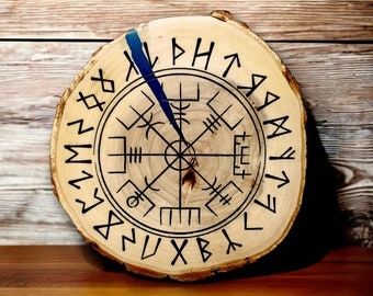 Runic Vegvisir Wayfinder (Viking Compass) engraved onto a Live Edge Wood Rounds