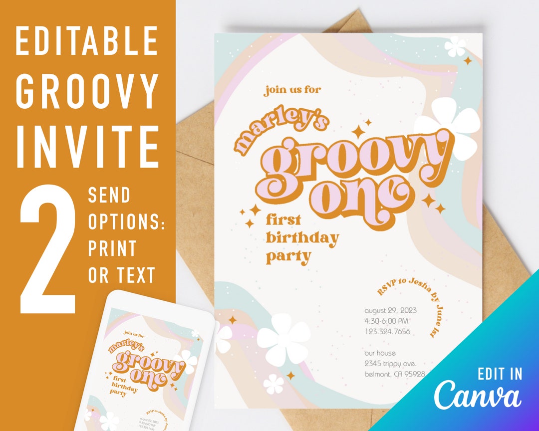 Groovy One Invitation Template Groovy Party Invitation Groovy Birthday Groovy One Invitation Template Groovy Party Invitation Groovy Birthday