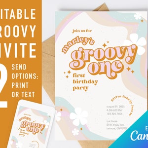 Groovy one invitation template groovy party invitation groovy birthday invitation first birthday invitation retro invite 1st birthday invite
